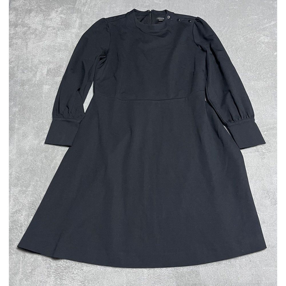 Ann Taylor Dress Womens 12 Black Button Trim‎ Ponte Flare Black Career Office
